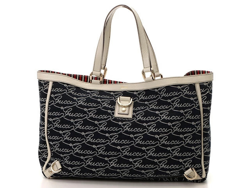 Gucci tote bag Navy Blue white canvas calfskin